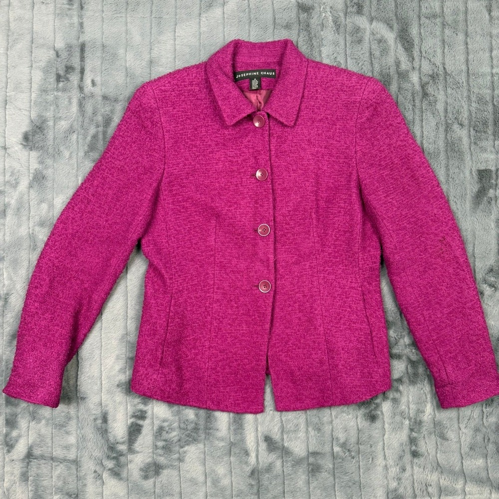 Josephine Chaus Magenta Pink Wool Blend Boucle Blazer Jacket Womens 8